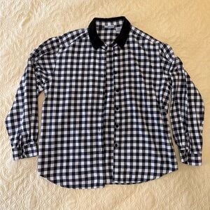 Koret Vintage Gingham Button Down Shirt w Velvet Collar! 100% Cotton! Size M